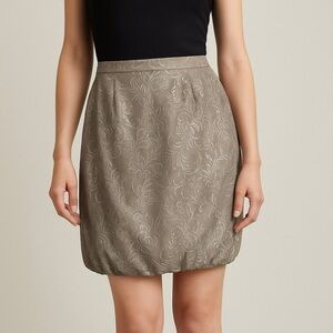 Ann Taylor Loft Taupe Silver Floral Lace Bubble Hem Skirt size 4